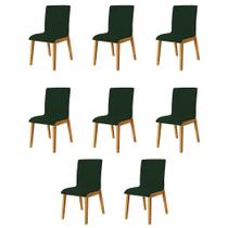 Kit 8 Cadeiras de Jantar Luxo Diamante Estofadas em Veludo Verde Base Madeira Maciça Mel