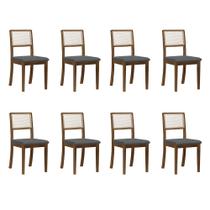 Kit 8 Cadeiras de Jantar Luxo Madeira Maciça Imbuia Encosto Telinha Palha Estofada Linho Cinza Rubi