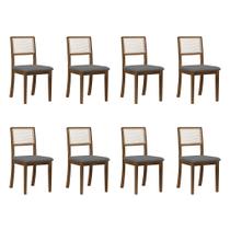 Kit 8 Cadeiras de Jantar Luxo Palha Estofadas Veludo Cinza com Tela Sextavada Rubi Madeira Maciça Im