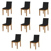 Kit 8 Cadeiras de Jantar Luxo Pérola Estofadas em Veludo Preto Base Madeira Maciça Mel