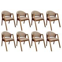 Kit 8 Cadeiras de Jantar Madeira Maciça Amêndoa Ravena Estofada Suede Bege CCS Kit 8 Cadeiras de Jantar Madeira Maciça Amêndoa Ravena Estofada Suede Bege CCS