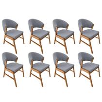 Kit 8 Cadeiras de Jantar Madeira Maciça Débora Linho Premium Cor da Estrutura:CerejeiraCor do Assento:Cinza Linho