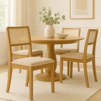 Kit 8 Cadeiras de Jantar Madeira Maciça Mel Encosto Telinha Palha Estofada Veludo Bege Rubi