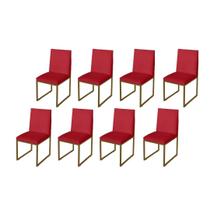 Kit 8 Cadeiras de Jantar Metálica Dourado com Suede Vermelho Garden - Mafer