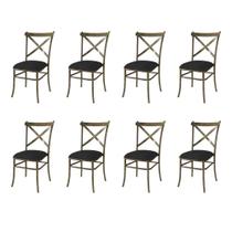 Kit 8 Cadeiras de Jantar New Katrina Assento Preto em Aço Ouro Envelhecido Marrocos