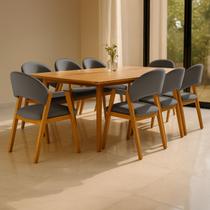 Kit 8 Cadeiras de Jantar Noah com Braço Madeira Maciça Linho Estofada