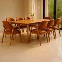 Kit 8 Cadeiras de Jantar Noah Estofada com Braço Madeira Maciça material sintético Caramelo