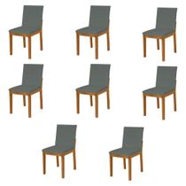 Kit 8 Cadeiras de Jantar Pérola Estofadas em Veludo Cinza Base Madeira Maciça Mel