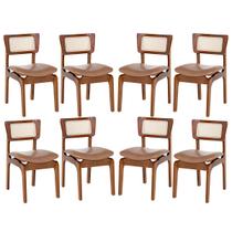 Kit 8 Cadeiras de Jantar Portugal em Madeira Imbuia com Tela Rattan Impermeável Caramelo L85 Kit 8 Cadeiras de Jantar Portugal em Madeira Imbuia com Tela Rattan Impermeável Caramelo L85