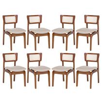 Kit 8 Cadeiras de Jantar Portugal em Madeira Imbuia Tela Rattan Linho Bege M58 Kit 8 Cadeiras de Jantar Portugal em Madeira Imbuia Tela Rattan Linho Bege M58