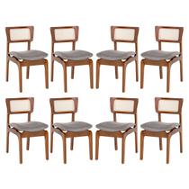 Kit 8 Cadeiras de Jantar Portugal Madeira Imbuia com Encosto Tela Rattan Linho Cinza L55 Kit 8 Cadeiras de Jantar Portugal Madeira Imbuia com Encosto Tela Rattan Linho Cinza L55