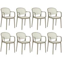 Kit 8 Cadeiras de Jantar Roma Prática com Braços para Sala e Cozinha - Branco/Cinza Escuro