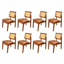 Kit 8 Cadeiras de Madeira 100% Maciça Tauari e Rattan Natural com Assento Estofado Daren Li