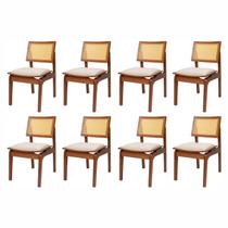 Kit 8 Cadeiras de Madeira Maciça Tauari e Rattan Natural Assento Estofado Daren Living Outdoor Espre