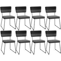 Kit 8 Cadeiras Decorativas Estofada Allana L02 Faixa Facto Preto Linho Cinza Escuro - Lyam Decor Kit 8 Cadeiras Decorativas Estofada Allana L02 Faixa Facto Preto Linho Cinza Escuro - Lyam Decor