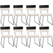 Kit 8 Cadeiras Decorativas Estofada Base De Aço Allana L02 Faixa Facto Preto Linho Cru - Lyam Decor Kit 8 Cadeiras Decorativas Estofada Base De Aço Allana L02 Faixa Facto Preto Linho Cru - Lyam Decor