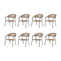 Kit 8 Cadeiras Duda com Braço em Aluminio e Corda Nautica Bege