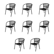 Kit 8 Cadeiras em Corda Náutica Preta e Alumínio Preto Florence para Área Externa