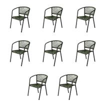 Kit 8 Cadeiras em Corda Náutica Verde e Alumínio Preto Florence para Área Externa
