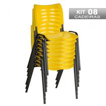 Kit 8 Cadeiras Empilhável Iso Fixa Escolar Amarela Para Escritório Recepção Igreja