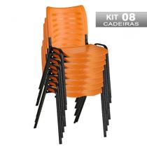 Kit 8 Cadeiras Empilhável Iso Fixa Escolar Laranja Para Escritório Recepção Igreja