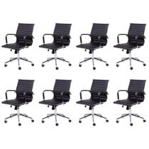 Kit 8 Cadeiras Escritório Diretor Esteirinha Rodízio Relax material sintético 3301