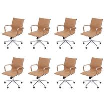 Kit 8 Cadeiras Escritório Diretor Esteirinha Rodízio Relax material sintético 3301