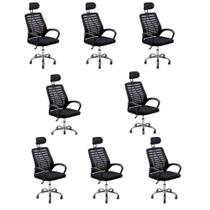 Kit 8 Cadeiras Escritório Diretor Tela Mesh Com Encosto De Cabeça Preto Kit 8 Cadeiras Escritório Diretor Tela Mesh Com Encosto De Cabeça Preto