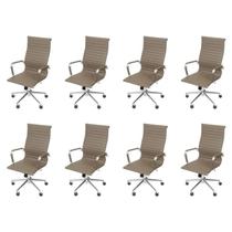 Kit 8 Cadeiras Escritório Presidente Esteirinha Rodízio Relax material sintético 3301