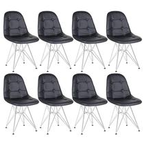 Kit 8 cadeiras estofadas Charles Eames Eiffel Botonê com pés de metal cromado