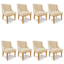 Kit 8 Cadeiras Estofadas para Sala de Jantar Base Fixa de Madeira Castanho Lia Suede Bege - Ibiza Kit 8 Cadeiras Estofadas para Sala de Jantar Base Fixa de Madeira Castanho Lia Suede Bege - Ibiza