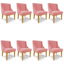 Kit 8 Cadeiras Estofadas para Sala de Jantar Base Fixa de Madeira Castanho Lia Suede Rosê - Ibiza