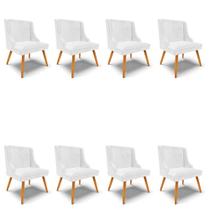 Kit 8 Cadeiras Estofadas para Sala de Jantar Pés Palito Lia Sintético Premium Branco - Ibiza