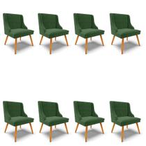 Kit 8 Cadeiras Estofadas para Sala de Jantar Pés Palito Lia Suede Verde - Ibiza