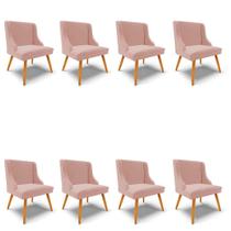 Kit 8 Cadeiras Estofadas para Sala de Jantar Pés Palito Lia Veludo Rosê - Ibiza