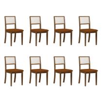 Kit 8 Cadeiras Estofadas Tecido Veludo Terracota Encosto em Tela Sextavada Rubi Madeira Maciça Imbui