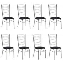 Kit 8 cadeiras gisele cromada com reforço-assento corino preto