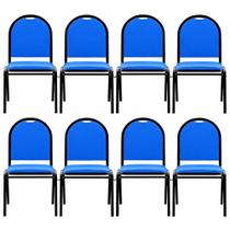 Kit 8 Cadeiras Hoteleiras Auditório Empilhável Sintético M23 Azul - Mpozenato