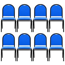Kit 8 Cadeiras Hoteleiras Auditório Empilhável Sintético M23 Azul - Mpozenato