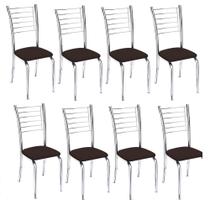 Kit 8 cadeiras Iara cromada para cozinha-Assento Marrom-Gat Magazine