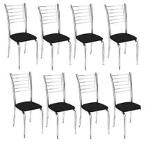 Kit 8 cadeiras Iara cromada para cozinha Super Resistente-Assento preto-Gat Magazine