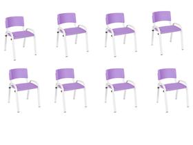 Kit 8 Cadeiras Infantil Iso, Escola, Base Branco- Lilas