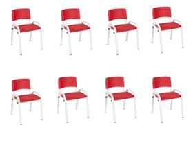 Kit 8 Cadeiras Infantil Iso, Escola, Base Branco- Vermelho