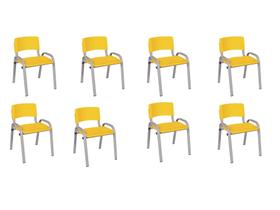 Kit 8 Cadeiras Infantil Iso, Escola, Base Cinza- Amarelo