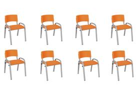 Kit 8 Cadeiras Infantil Iso, Escola, Base Cinza-Laranja