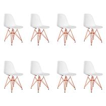 Kit 8 Cadeiras Jantar Assento Branco Eiffel Eames Base Ferro Cobre