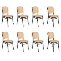 Kit 8 Cadeiras jantar cozinha cafeteria Amis Lola Lauren tela palha plástico Preto Kit 8 Cadeiras jantar cozinha cafeteria Amis Lola Lauren tela palha plástico Preto
