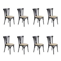 Kit 8 Cadeiras Jantar Paris Luxo Estrutura Aço Resistente Moderna para Mesa de Cozinha - Preta/bege