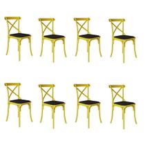 Kit 8 Cadeiras Katrina Assento Corano Preto Aço Amarelo