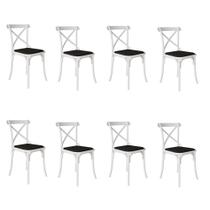 Kit 8 Cadeiras Katrina Assento Corano Preto Aço Branco